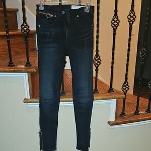 rag & bone Black Skinny Jeans with Ankle Zips and Ring Hardware